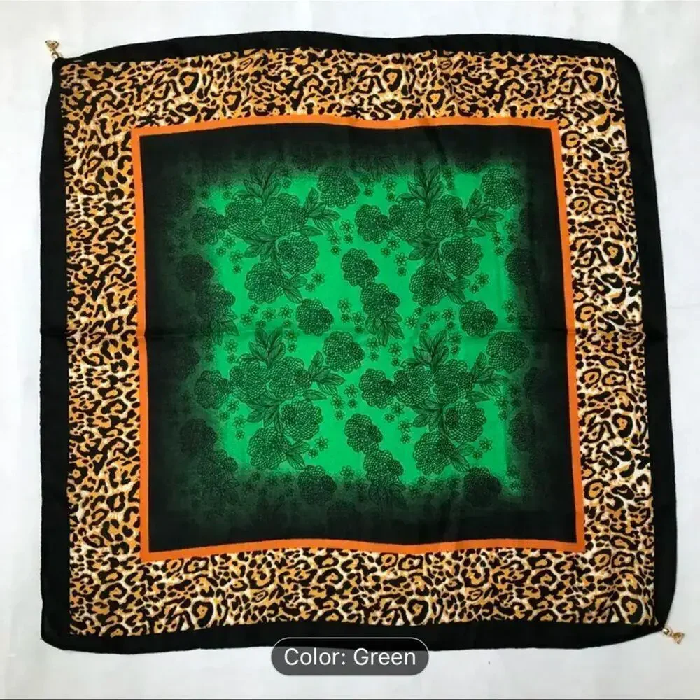 Boho Emerald Green Leopard Print Silk Scarf - Picture 10 of 13